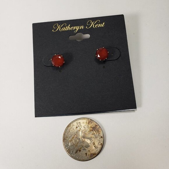 Katheryn Kent Red Stone Stud Earrings – Gold-Tone Women's Statement Jewelry - Picture 8 of 8